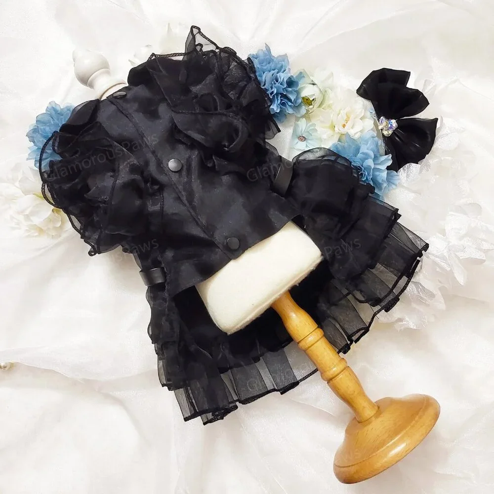 Pet Dress Inspired from Wednesday Addams, Cat Dog Halloween Costume Cosplay